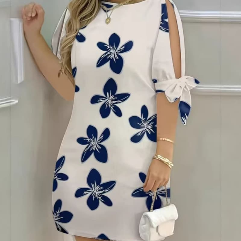 Elegant Style Floral Print Sleeveless Dress With Tie-up Straps